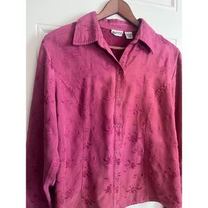 Apparenza vintage pink bow button down top faux suede size large